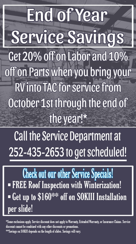 Dealer Promotions TAC RV Moyock North Carolina